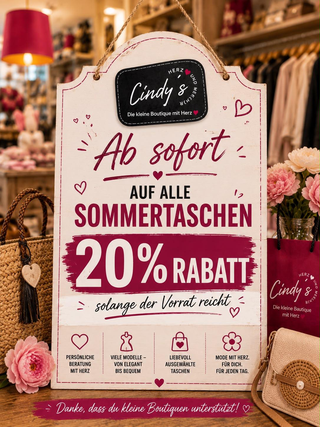 20 Prozent Rabatt auf alle Sommertaschen